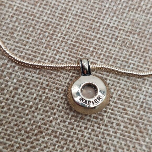 Napier Signed Necklace Green Round Rhinestone Gold Tone Snake Chain Vintage - Picture 2 of 5